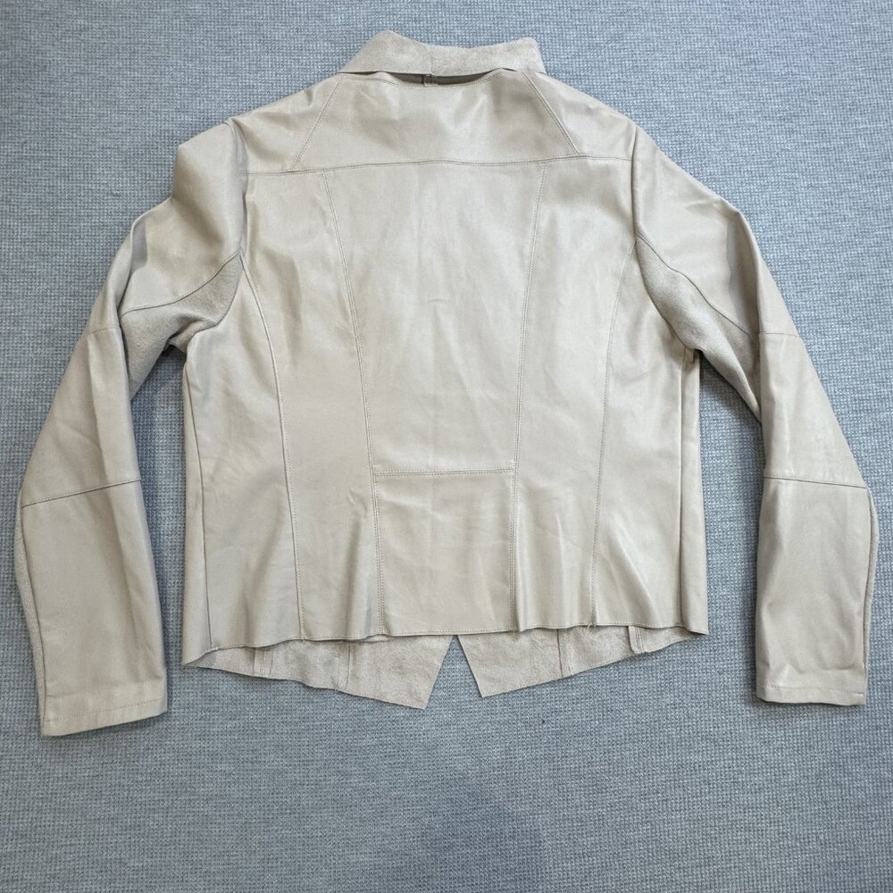 Bagatelle Womens Size L Beige Faux Leather Draped Jacket Open Front Long Sleeve - Picture 8 of 16